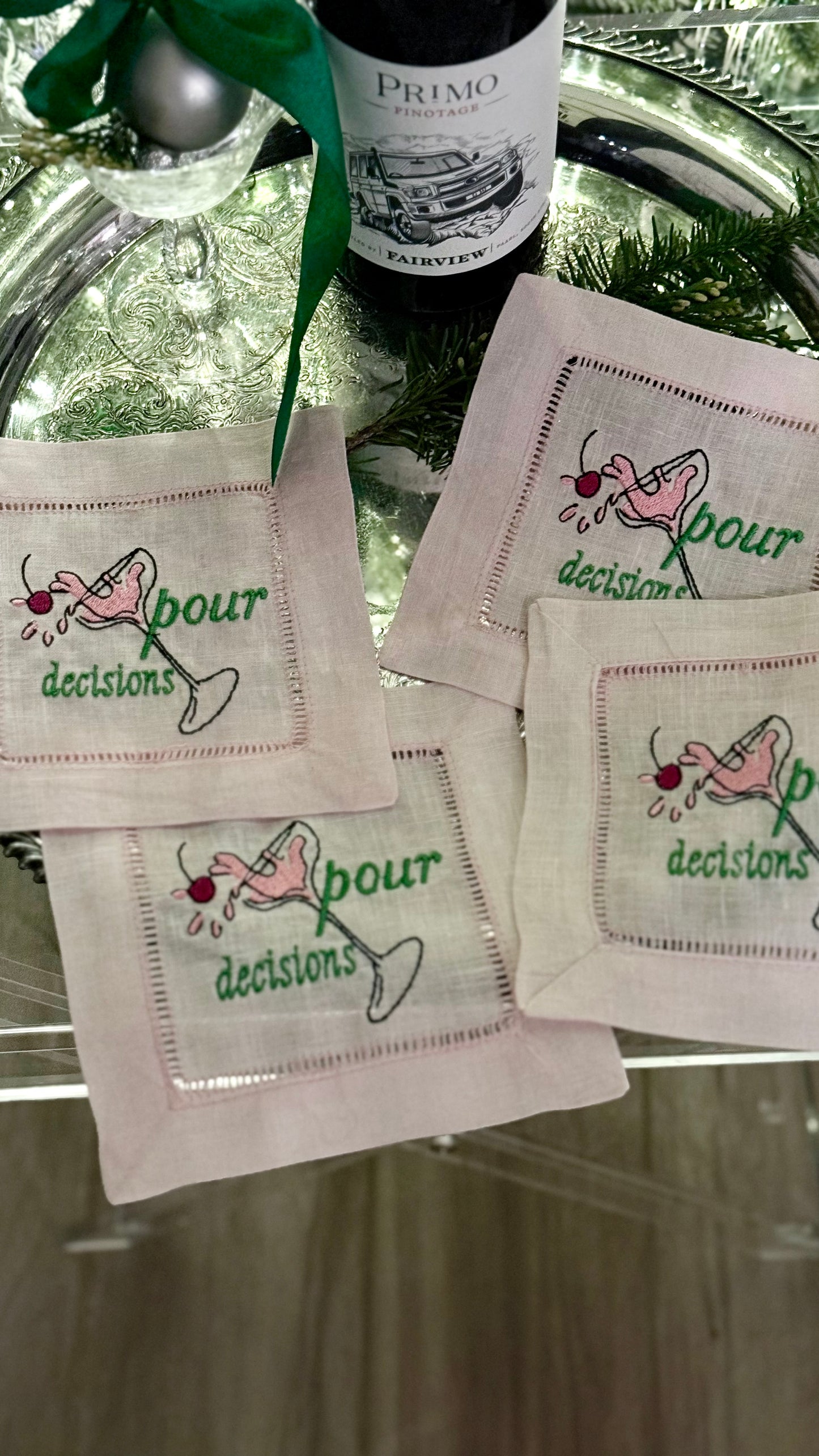 Pour Decisions Pink Cocktail Napkins - Set of 4