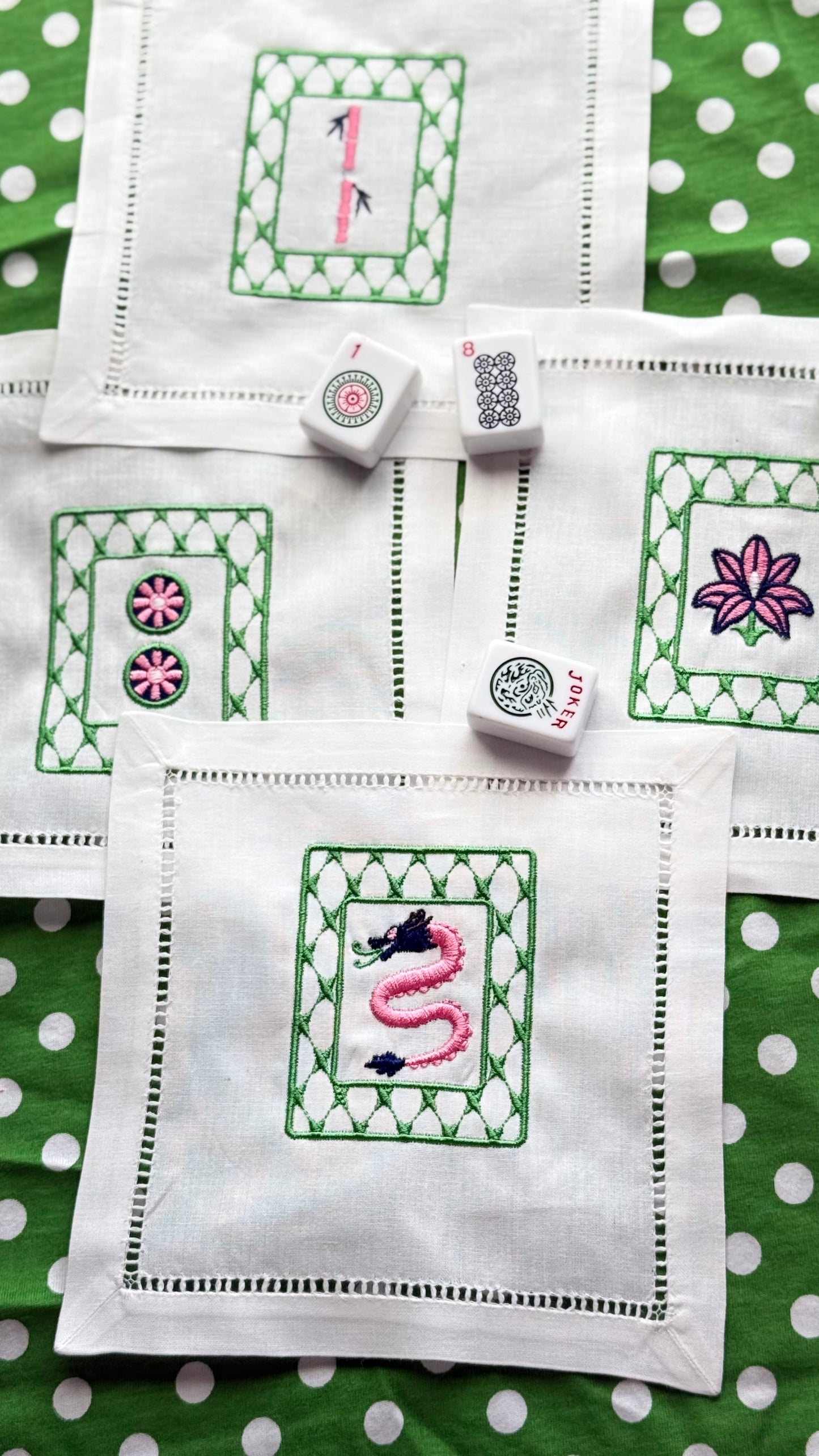 Mahjong Linen Cocktail Napkins - Set of 4