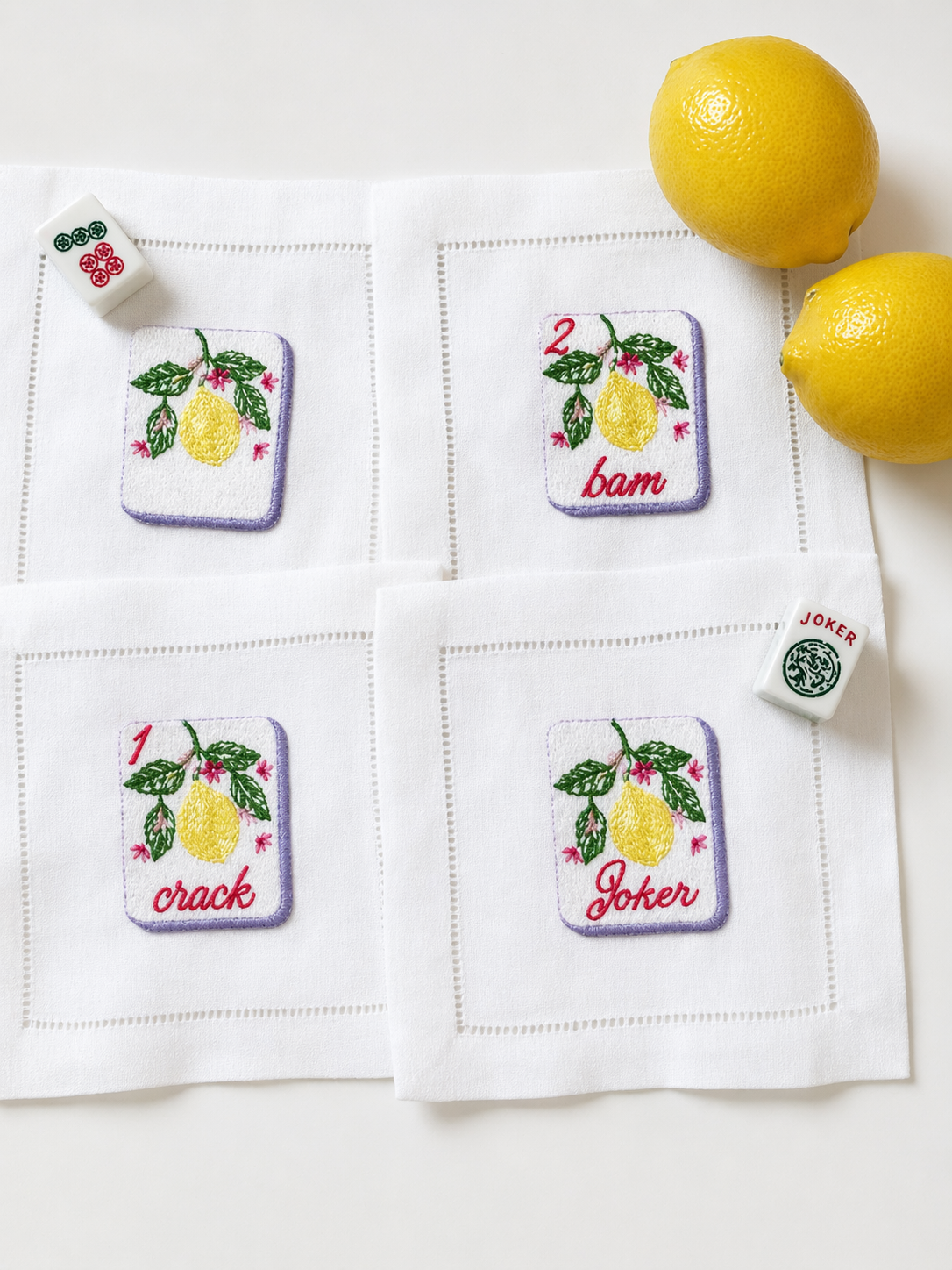 Mahjong Linen Cocktail Napkins - Set of 4