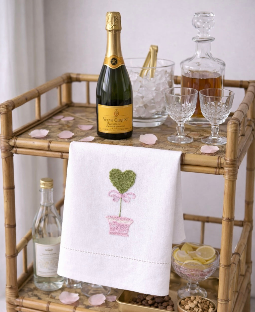 Topiary Heart Linen Tea Towel - Pink