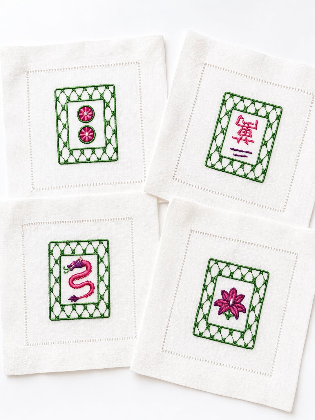 Mahjong Linen Cocktail Napkins - Set of 4