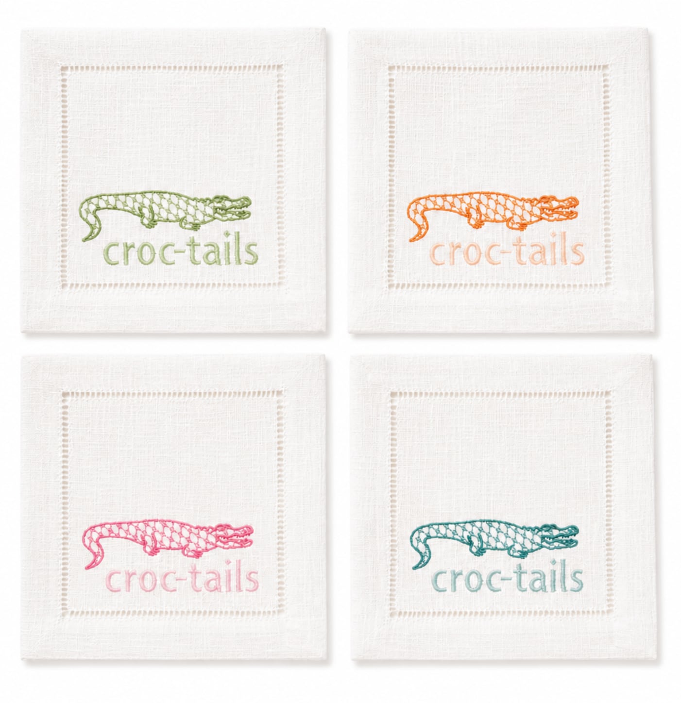 Croc-Tails Linen Cocktail Napkins -Set of 4
