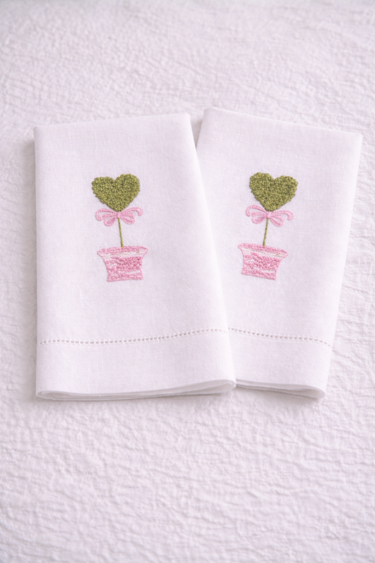 Topiary Heart Linen Tea Towel - Pink