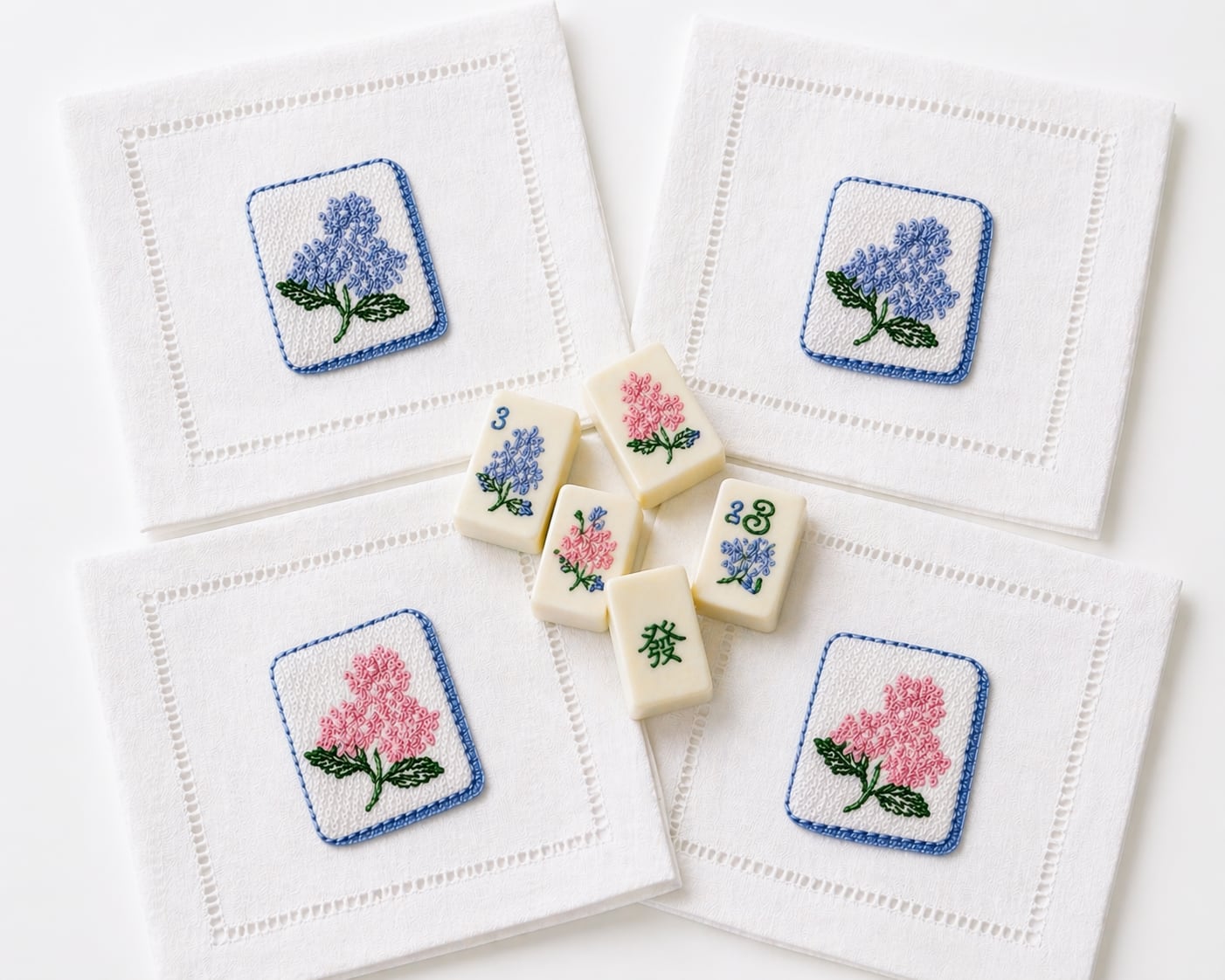 Mahjong Linen Cocktail Napkins - Set of 4