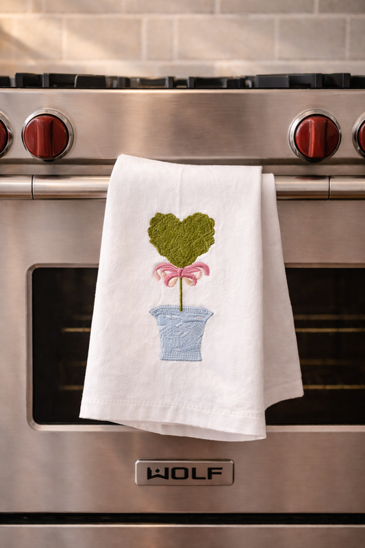 Topiary Heart Linen Tea Towel - Blue