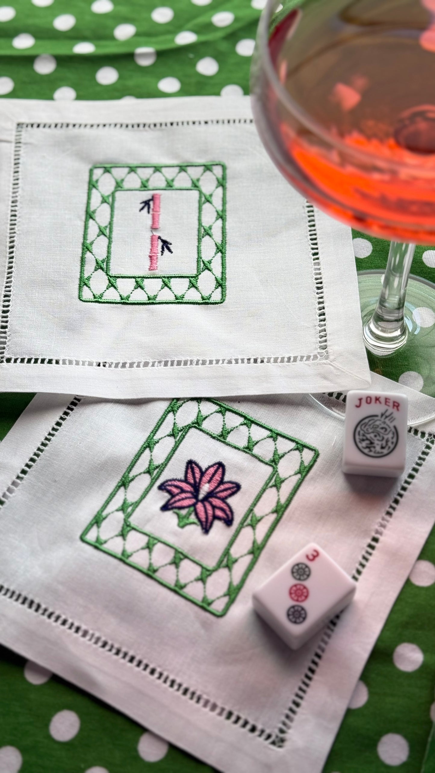 Mahjong Linen Cocktail Napkins - Set of 4