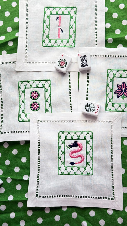 Mahjong Linen Cocktail Napkins - Set of 4