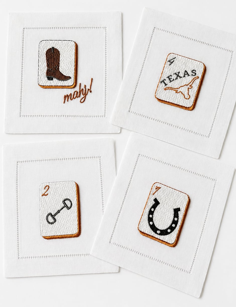 Mahjong Linen Cocktail Napkins - Set of 4