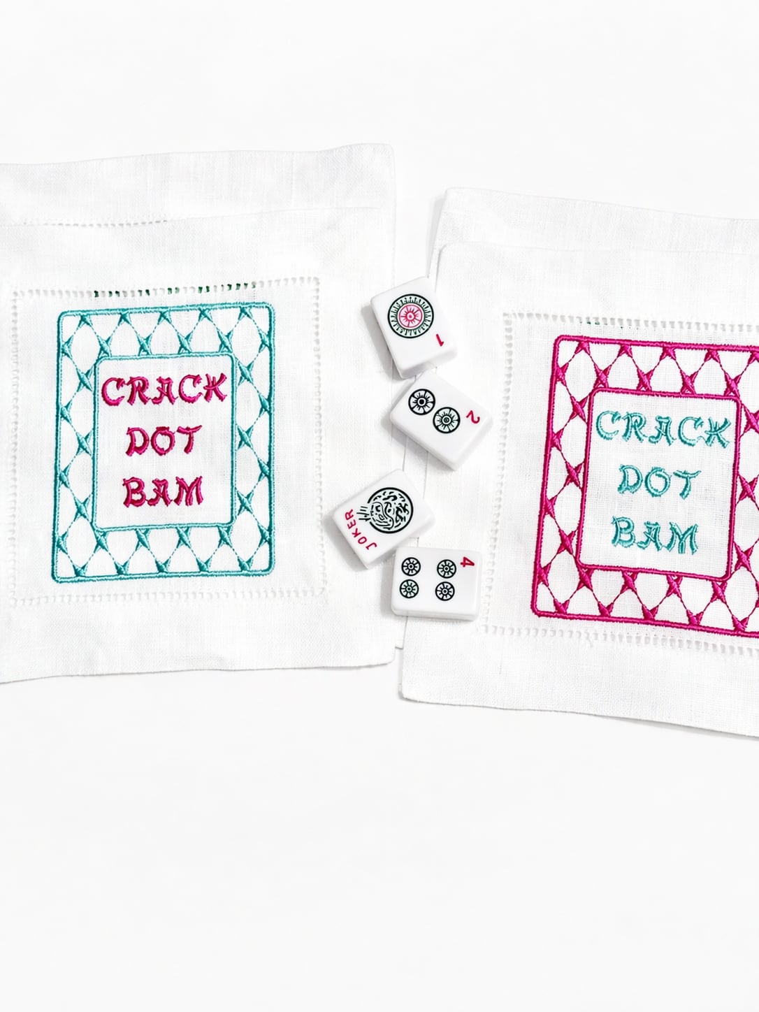 Mahjong Linen Cocktail Napkins - Set of 4